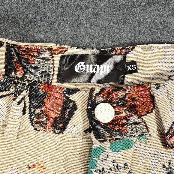 Guapi Pants Womens XS Mid Rise Fringe Edge Floral Eiffel Paris Cut Out Waist - Picture 2 of 9